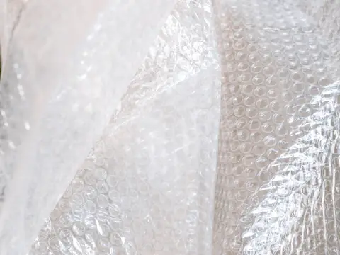 Folds of clear bubble wrap, close up
